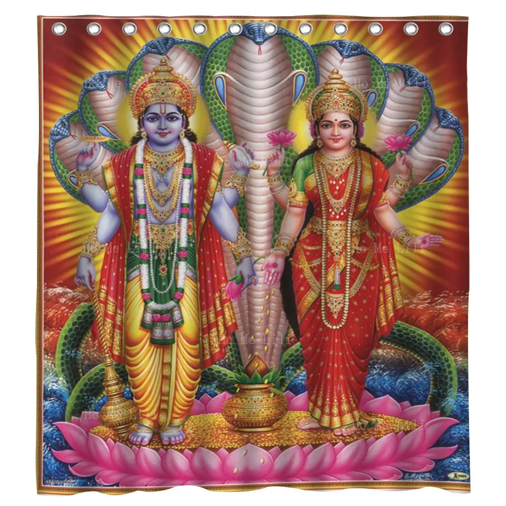 Индуистский Бог появляется из змеи и стоира на занавеске для душа в форме лотоса