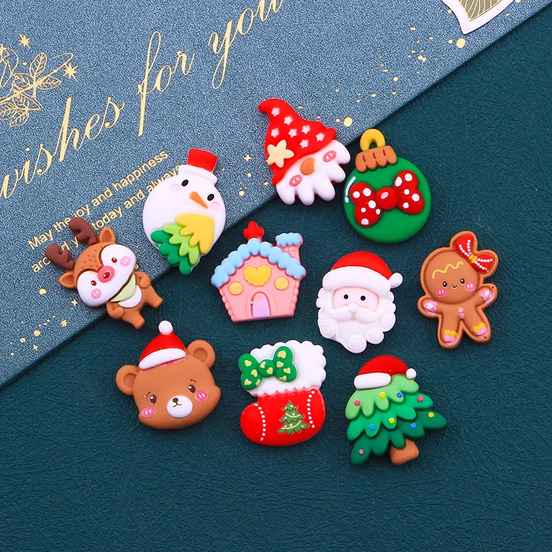 

20Pcs Christmas Santa Reindeer Resin Snowman Flatback Cabochon Cartoon Figurine Embellishments For Scrapbooking DIY Handmade