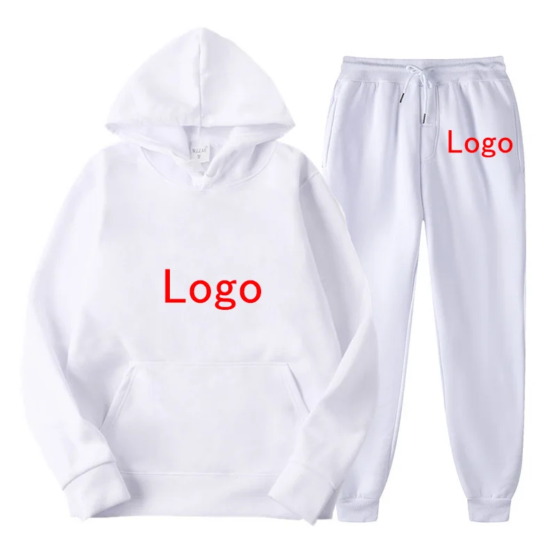 Custom Logo Men Tracksuit Set Casual Hoodies Suit Men's Sportswear Sweatshirt+Sweatpant 2 Pieces Male Fashion Clothes Streetwear