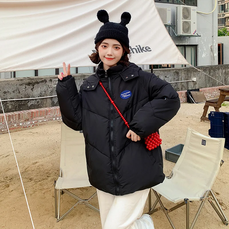 Thick Down Coats Fashion Autumn Winter Women  Solid Colors Stand Collar Zipper Style Parkas Korean Sweet Girl Chic Warm Outwears