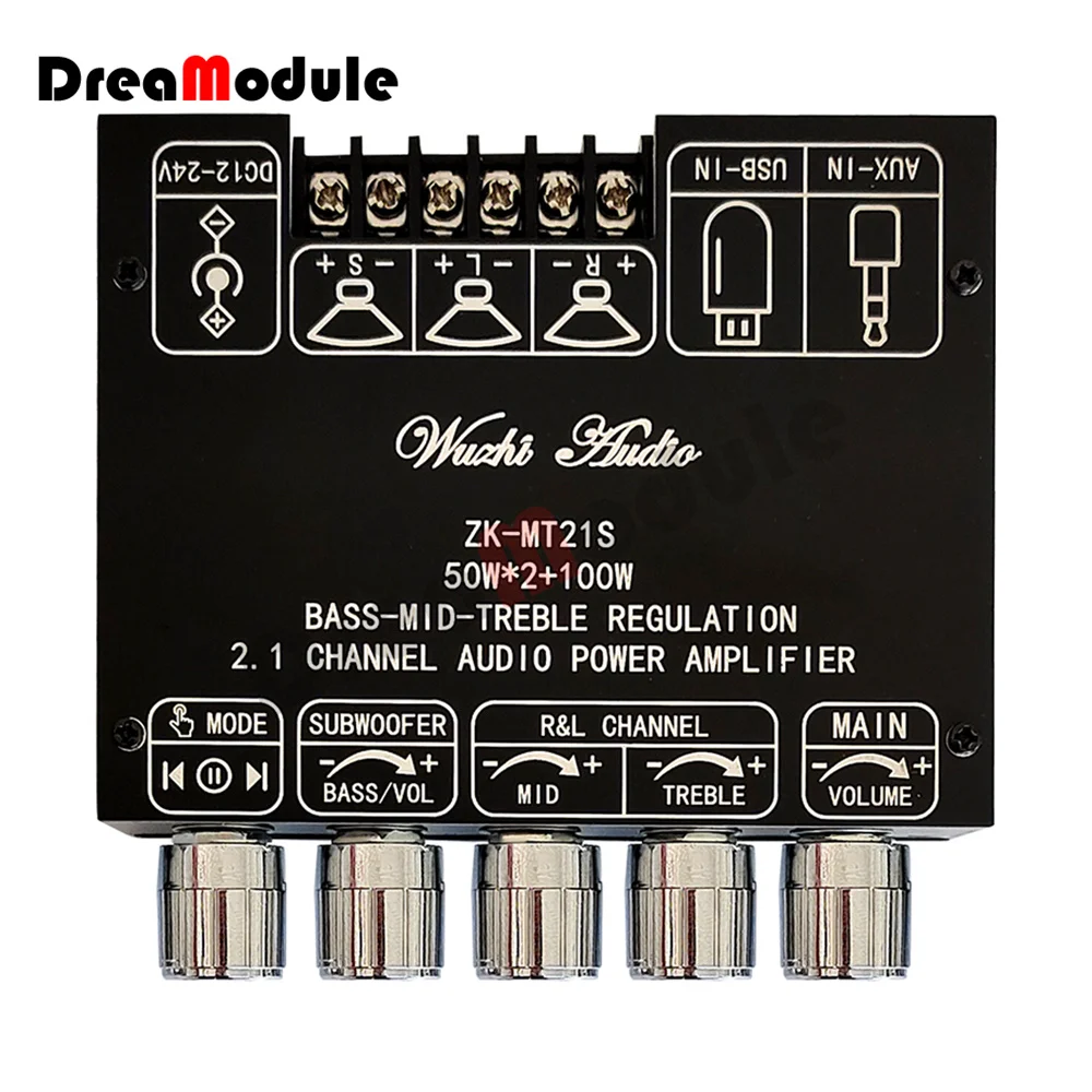 

ZK-MT21S National Core Version 2.1 Channel Bluetooth 5.1 Audio Power Amplifier Board Module Subwoofer Power Amplifier Board