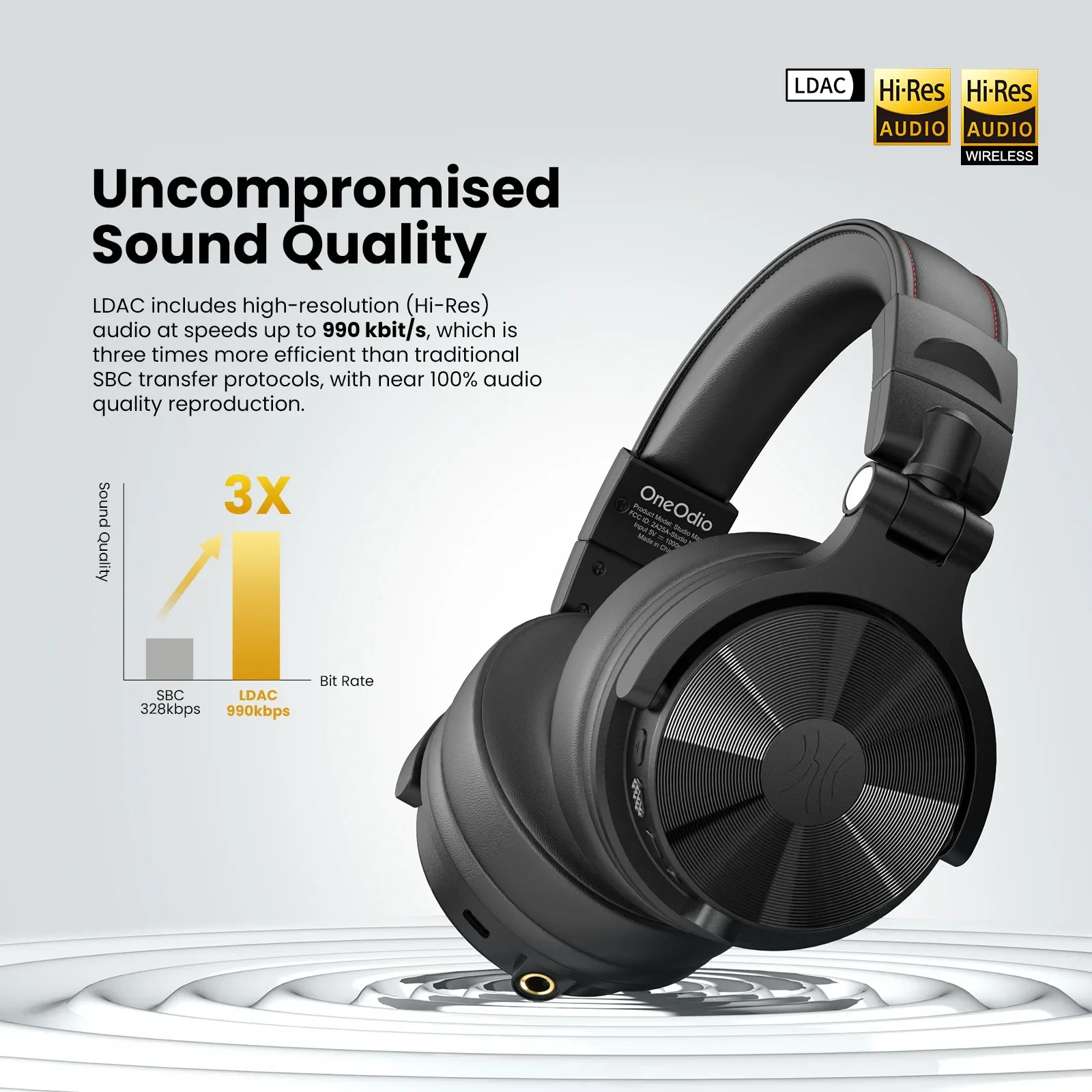 Фото Bluetooth-наушники Oneodio Studio Max1, беспроводная DJ-гарнитура с низкой задержкой, профессиональные наушники для студийного монитора Hi-Res LDAC №3