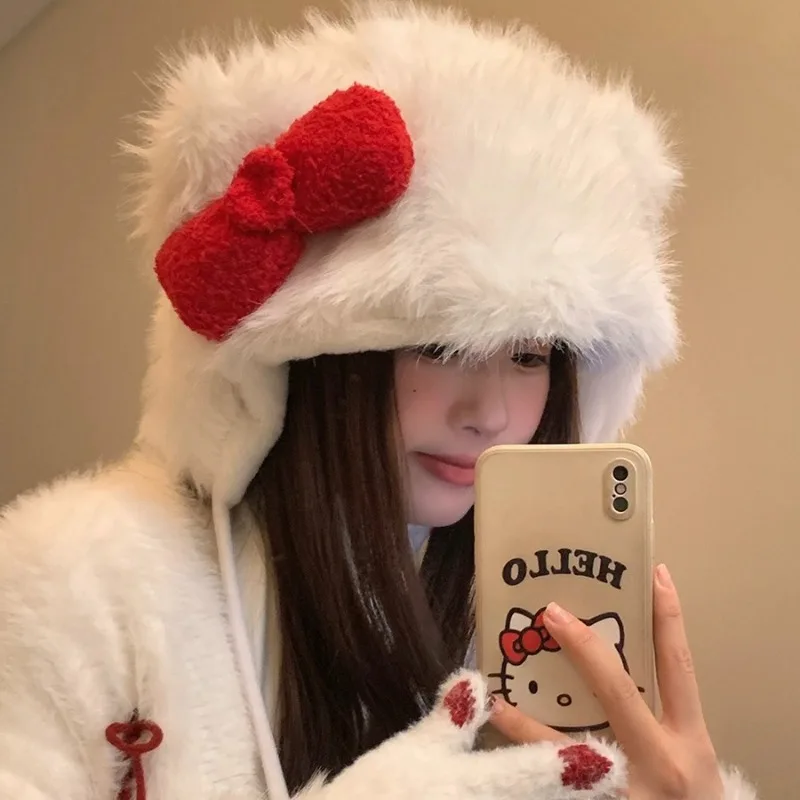 Hello Kitty мультяшный персонаж с бантом защитная шапка для ушей милая кавайная