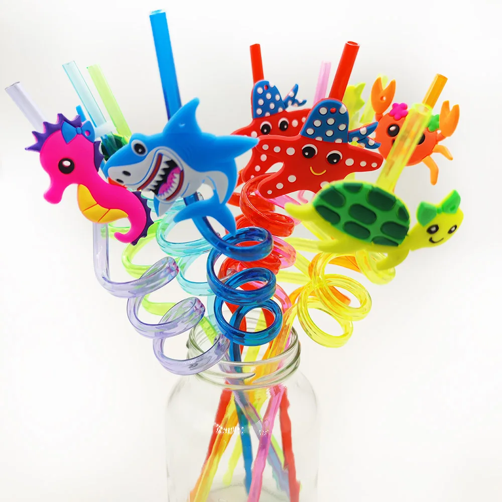 

8pcs 25cm Reusable Sea Animal Straws Birthday Ocean Shark Theme Plastic Drinking Straw Kids Baby Shower Birthday Party Supplies