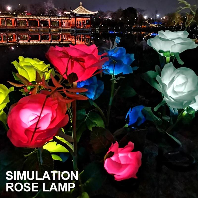 5 Styles LED Solar Simulation Rose Flower Light Waterproof Garden Landscape Lamp Outdoor Lawn Lamp Home Decorative Flower Lights