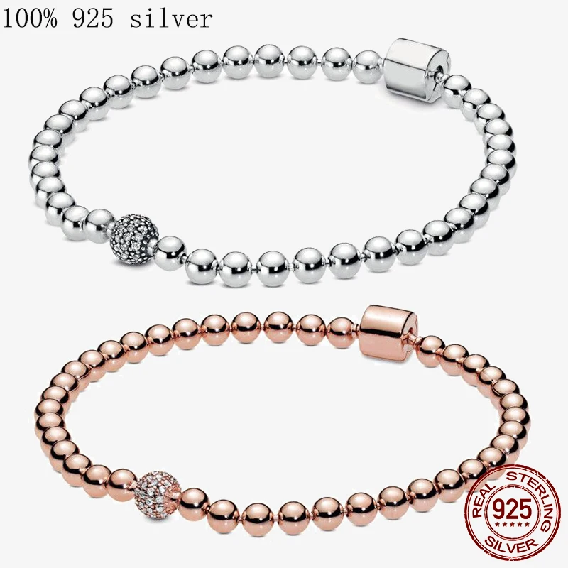 

Hot 925 Sterling Silver Rose Gold Barrelb Buckle Beaded Bracelets Fit Original Brand Charm Bead Diy Jewelry For Women Gift