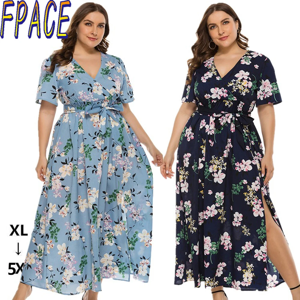 

Summer New Europe And The United States Large Size Women's Dress Bohemian Slit Skirt Birthday For Women, Vestidos De Festa