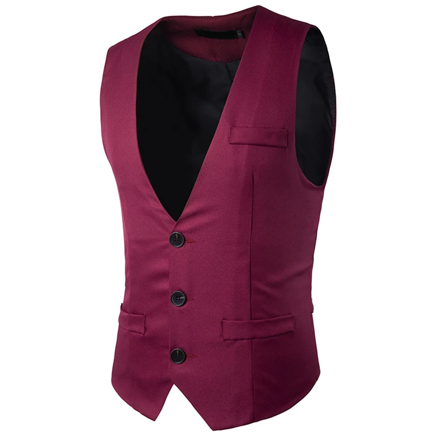 

Men's Vest Spring New Male Fashion Slim Fit Single Row Three Buckles Solid Color Gentleman Suit Vest Clothes Tops Man