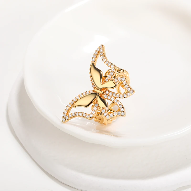 

Minimalism fashion jewelry opening high-grade copper inlaid zircon butterfly ring luxury shiny cocktail party ring for women