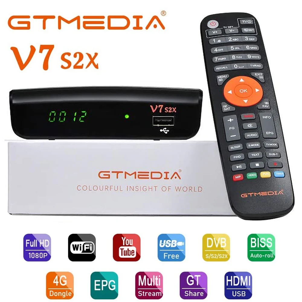 

GTMEDIA V7S2X HD 1080P FTA DVB-S2X H.265 Youtube HEVC 8-битный цифровой спутниковый ТВ-приемник с USB WiFi Поддержка Biss Key Avs +