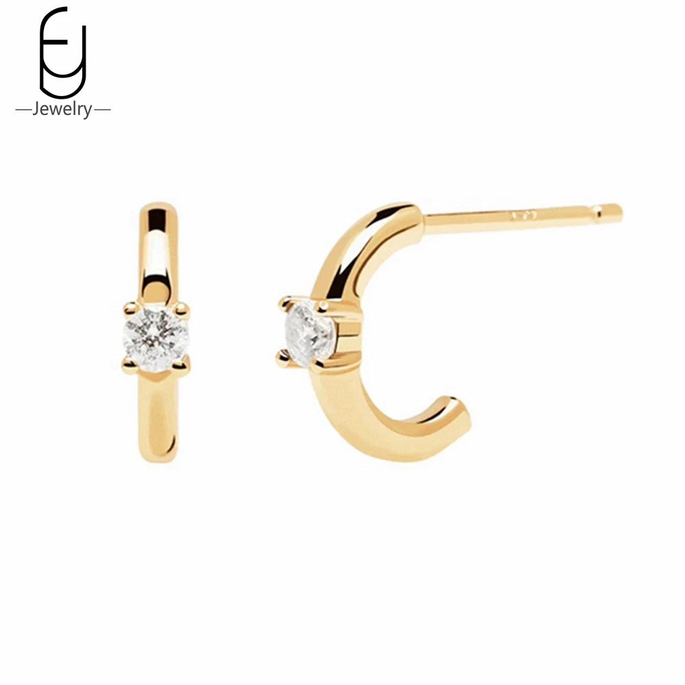 

925 Sterling Silver Needle C Shape Stud Earrings Luxury Colored Zircon Women's Earrings Wedding High Jewelry Gifts for Women