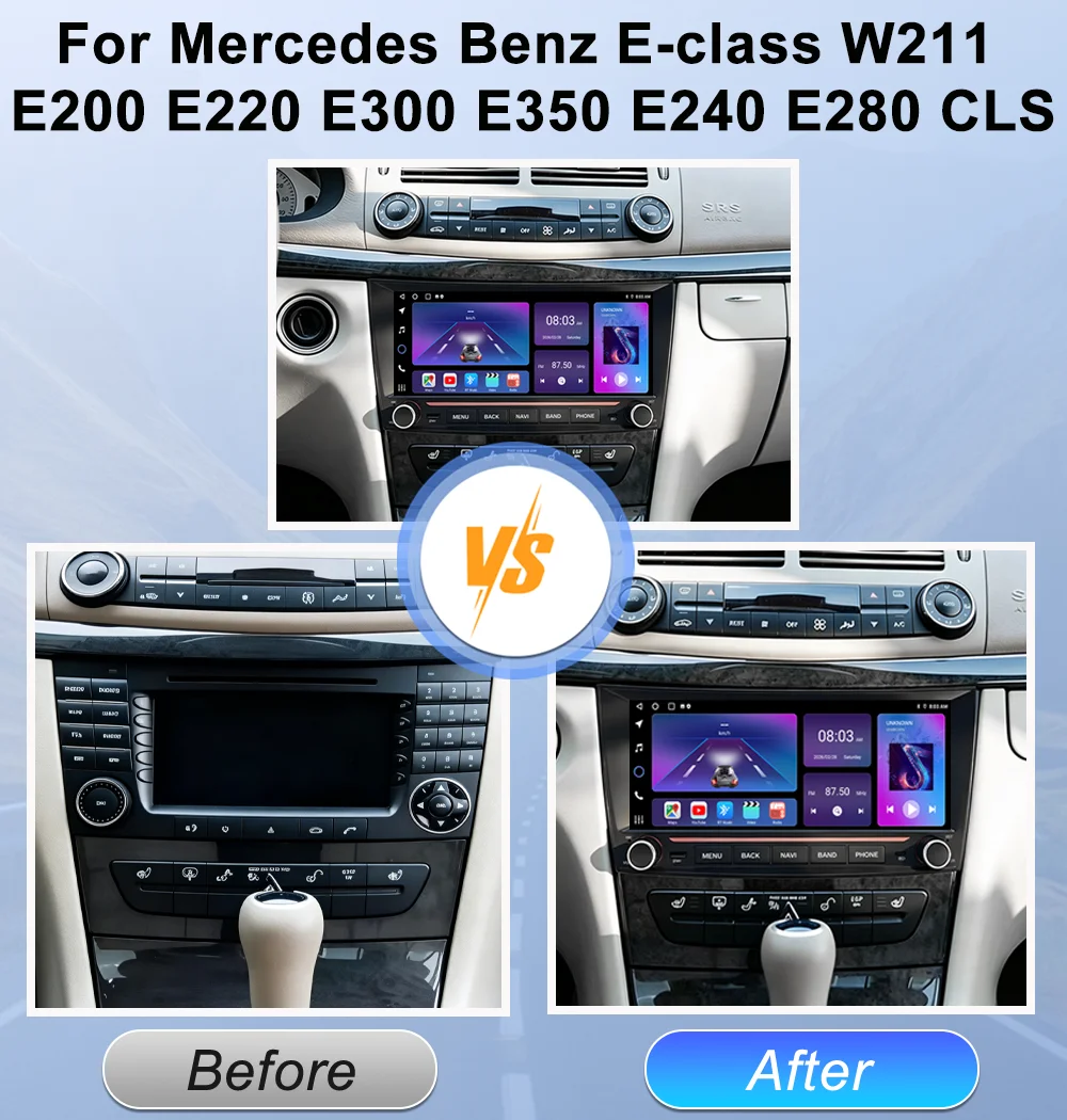Фото Мультимедийный проигрыватель Android Auto для Mercedes Benz E-class W211 E200 E220 E300 E350 E240 E280 CLS, автомобильное радио без 2DIN, GPS, Carplay, BT №2