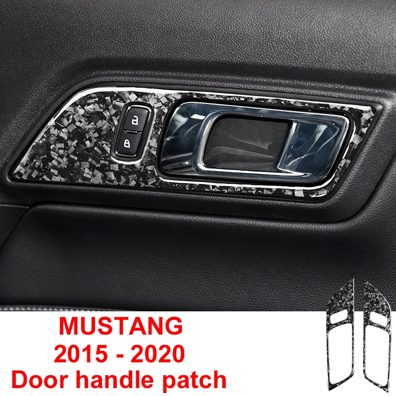 

For Ford Mustang 2015 - 2020 Carbon Fiber Door Handle Frame Decoration Frame Car Stickers Forged Pattern Interior Accessory