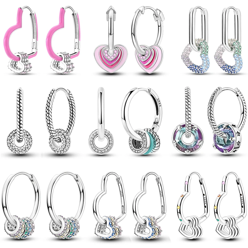 Женские серьги-кольца из серебра 100% пробы в форме сердца