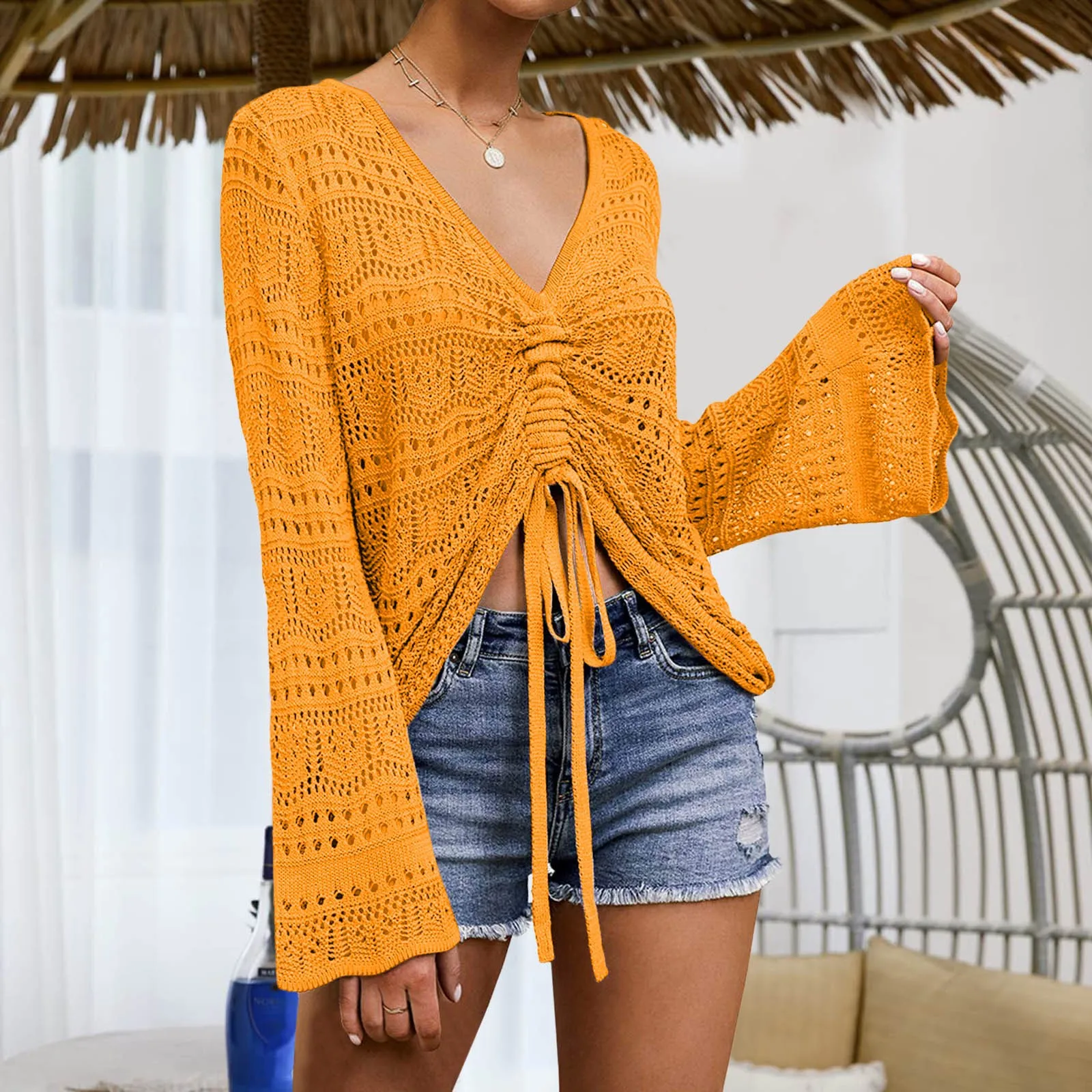 Купальный костюм накидки Женский вязаный Топ Пляжная ткань женская блузка