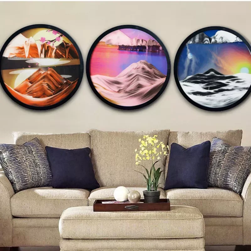 

24inch Wall Hanging Moving Sand Painting Art Picture Round Glass Deep Sea Sandscape In Motion Flowing Sand Frame Sand Painting