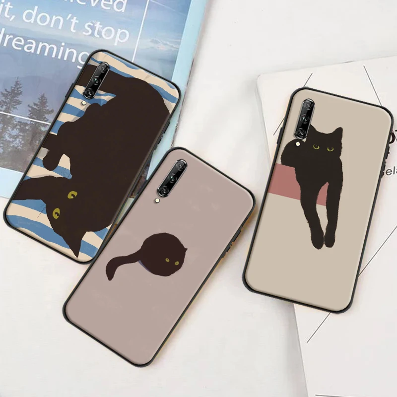 

Painting Animal Black Cat Phone Case For Huawei P Smart Z 2019 2021 P20 P30 P40 Lite Pro Plus Funda Soft TPU Coque Back Cover
