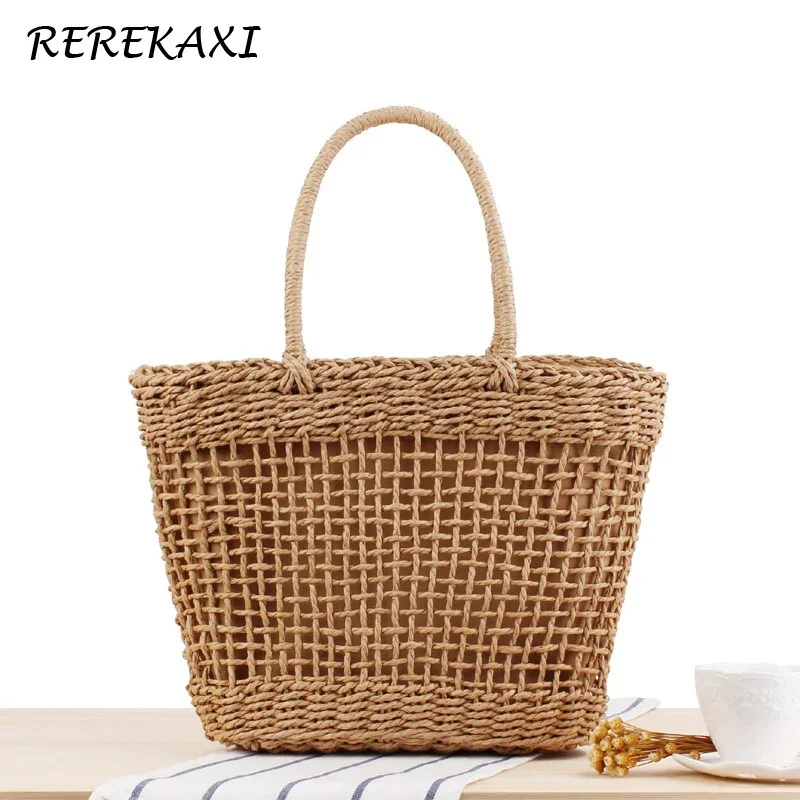 

Women's Handbag Bohemian Hollow Straw Bag Summer Weaving Beach Ba Female Top-handle Tote Fashion Net Bag Mesh Basket