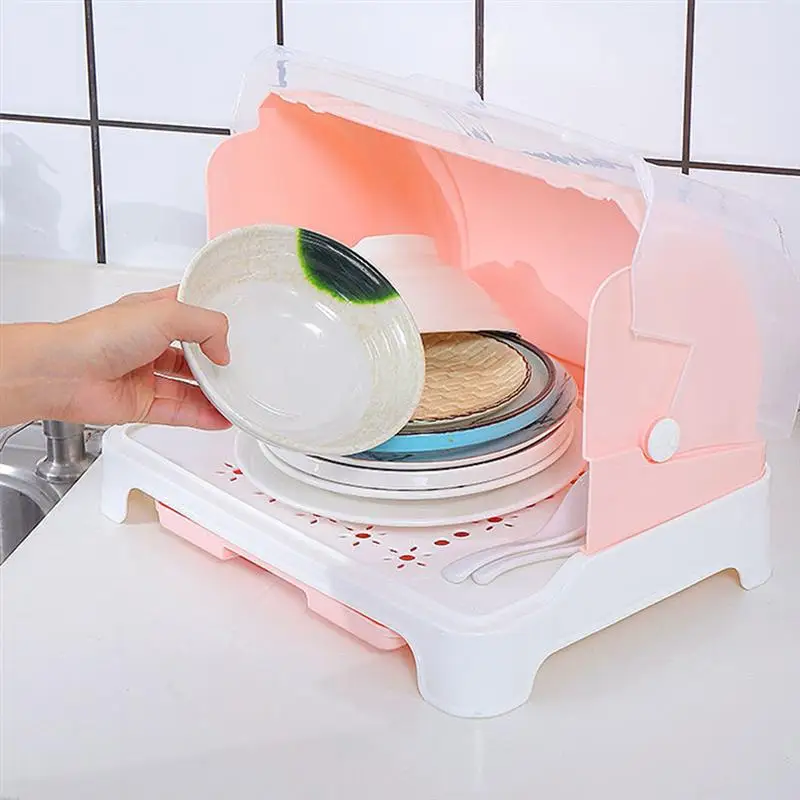 Dish Drying Rack with Lid Nursing Bottle Storage Box Cup Plate Drying Tray