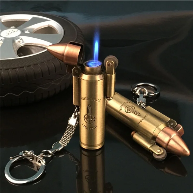 

Cigarette Lighter Bullet Wheel Pendant Inflatable Straight Into the Lighter Creative Keychain Munition Model Windproof Lighter