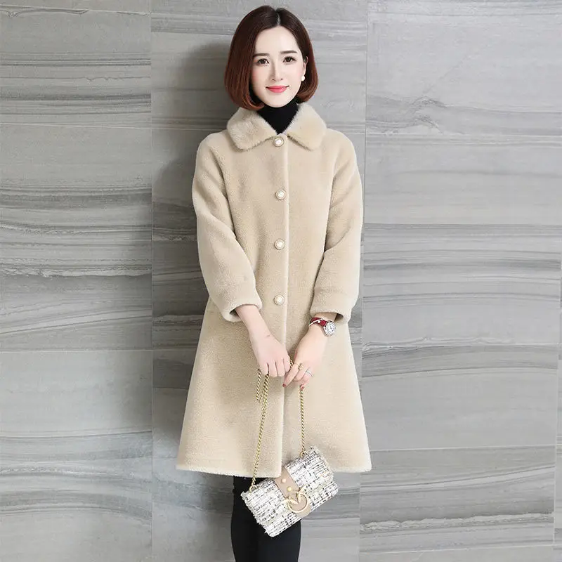 

Winter Real Fur Coat Female 2022 Long Sheep Shearling Jackets Women Lamb Wool Casual Coats Korean Style Jaqueta Feminina E679