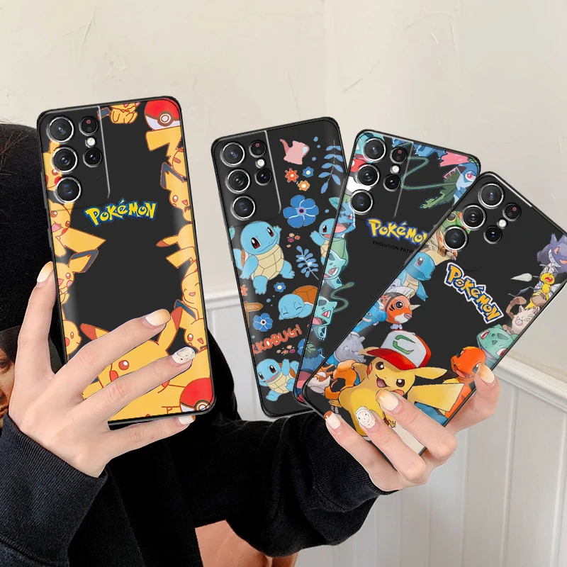 

Japan Pokemon Pikachu Phone Case For Samsung Galaxy S22 S21 S20 Ultra FE 5G S22 S10 10E S9 Plus Black Funda Back Carcasa