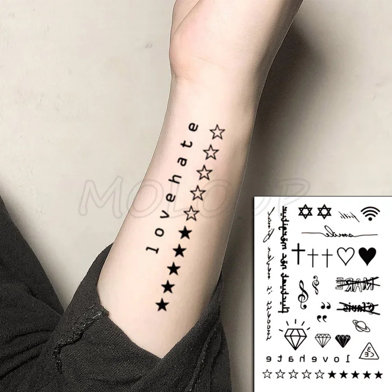 

Cross Hexagram Stars Diamond Planet Symbol Tattoos Stickers Women Body Waist Arm Art Temporary Girls Kids Tatoos Chains