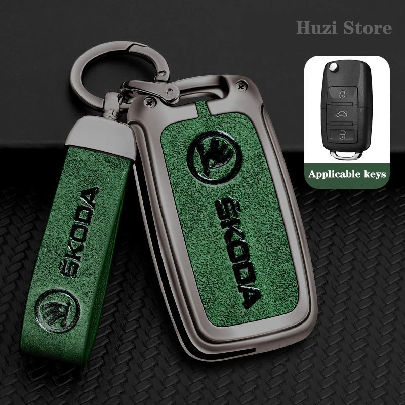 

3/4 Button Zinc Alloy Leather Car Key Protection Cover For Skoda Superb A7 Octavia A8 Kodiaq Karoq Rapid Fabia Slavia Kushaq
