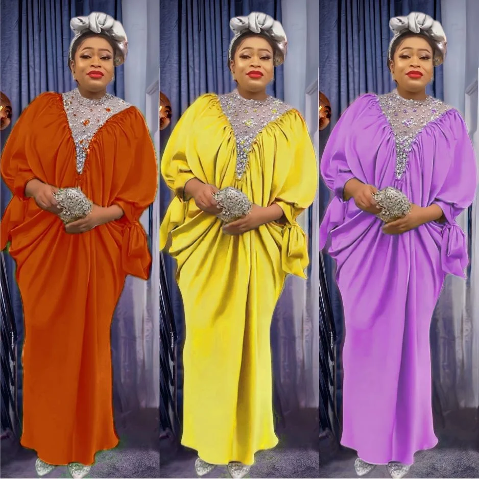 Plus Size Large Women's Dress 2023 New TIKTOK Fashion Solid Color Female Clothing Pin Bead Mesh Splice Pleated Loose Long Dress