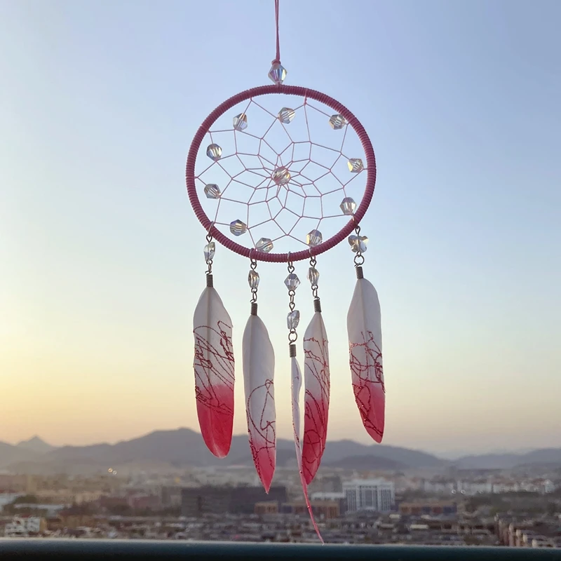 

Pink Dream Catcher Shiny Crystals Pendant Car Kids Nersary Room Decor