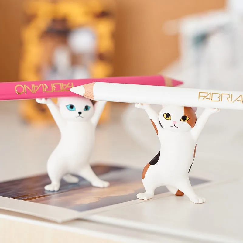 Cat Pens Holder Kawaii Desk Organizer Multifunctional Makeups Pencil Home Ornaments Earphone Kids Toy Figure Model Display Rack