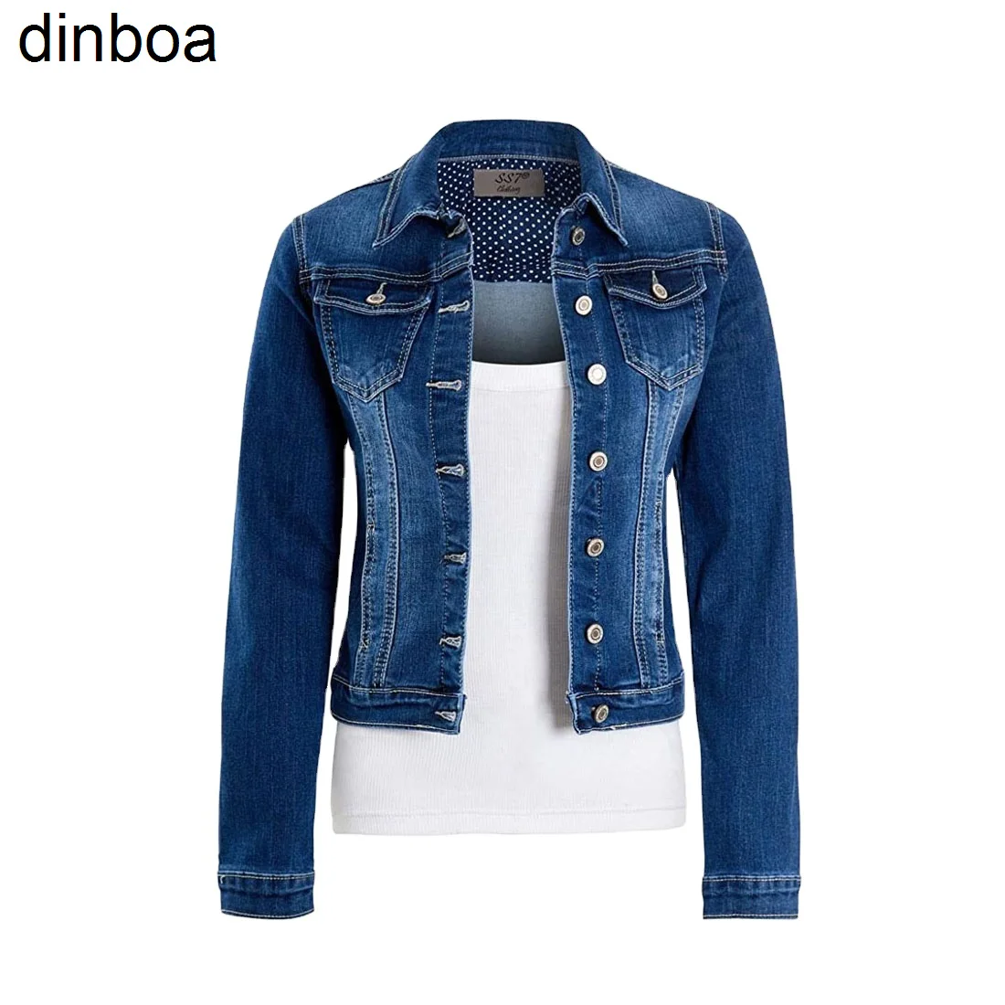 

Dinboa-2023 Women's Denim Jacket Autumn Winter Jeans Jacket