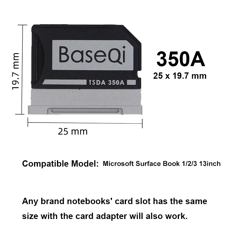 Фото BaseQi для Microsoft Surface Book1/2/3 13,5 дюйма, алюминиевый адаптер Micro sd Sbook I/II/III, 13 ''считыватель карт памяти Minidrive 350A №3