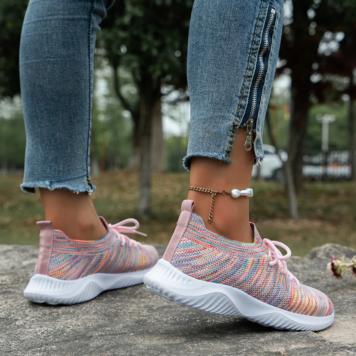 Dazzling Color Sneakers Shoes Fashion Lace Up Platform Women's Shoes Plus Size Flat Mesh Sports Shoes Woman Vulcanize Shoes