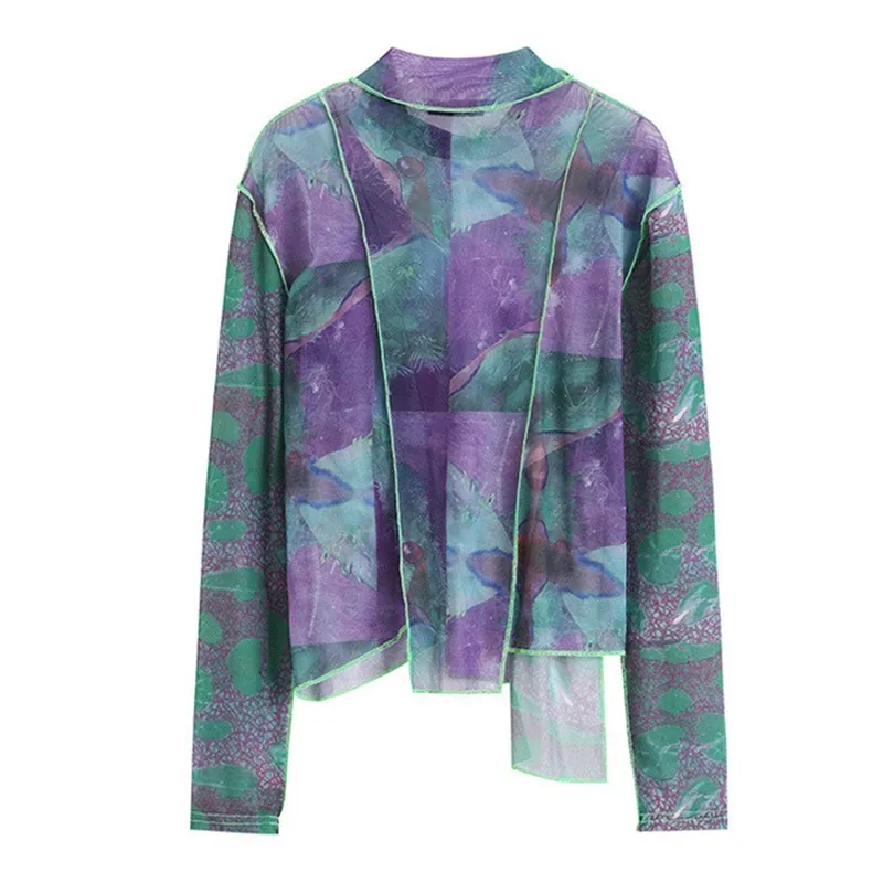 Karrcat E-girl Y2k сетчатые топы эстетичная блузка с окрашиванием на завязках облегающие