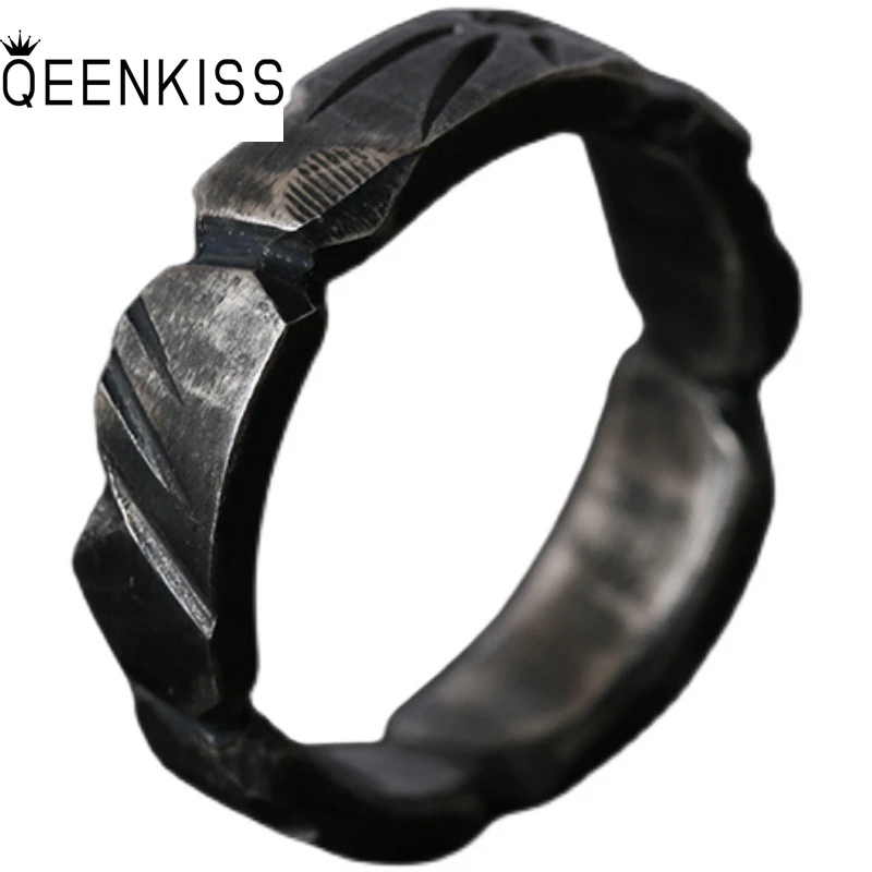 

QEENKISS RG6735 Fine Jewelry Wholesale Fashion Single Male Man Birthday Wedding Gift Retro Round 925 Sterling Silver Open Ring