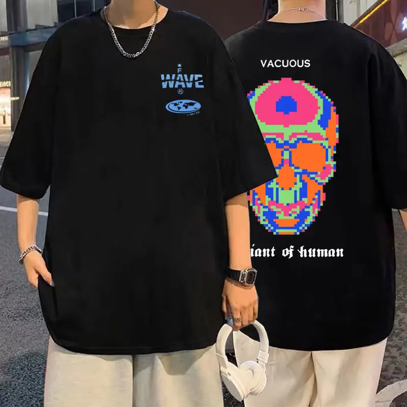 

Fashion Brand Design Skeleton Double Sided Print Tshirt Mens Streetwear Men Women Hip Hop All-match Tees Man 100% Cotton T-shirt