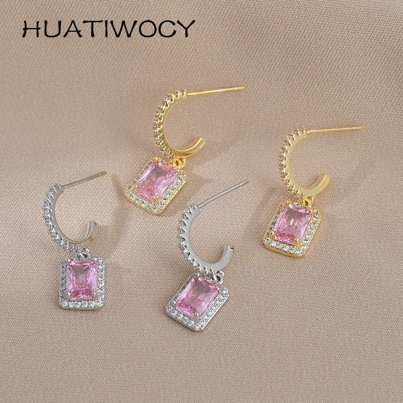 

HUATIWOCY Luxury Women Earrings 925 Silver Jewelry Accessories with Zircon Gemstone Drop Earring for Wedding Party Promise Gift