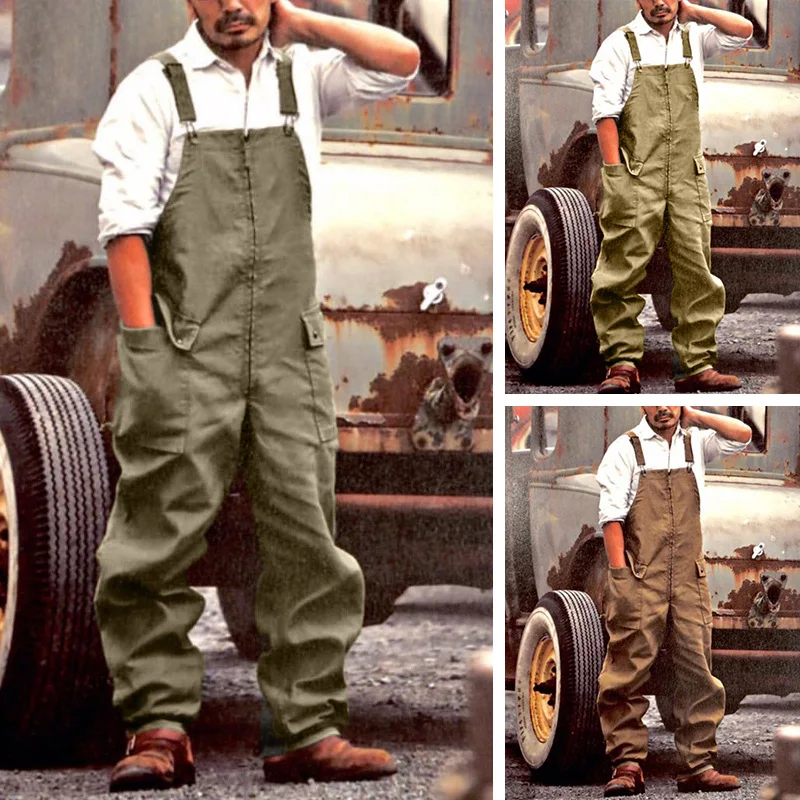 Monos Retro americanos para hombre, pantalones de trabajo de Color sólido, holgados, de talla grande, informales, Vintage, 2021