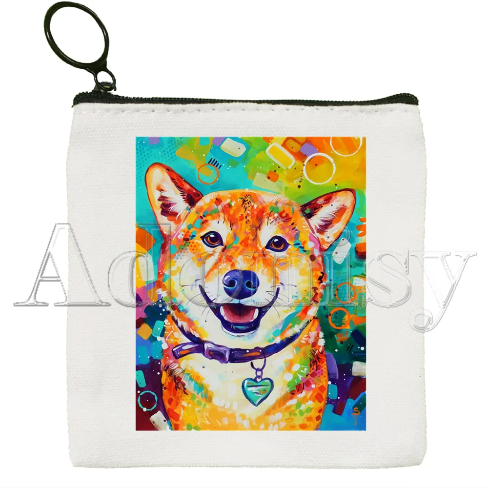 Shiba Inu Dog Japanese Print Funny Animal Cute Solid Color Canvas Coin Purse Small Fresh New Zipper Key Bag Hand Gift Bag