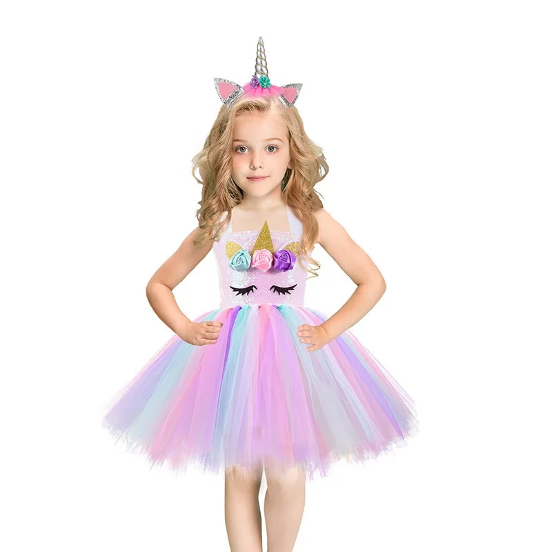 Enlarge Christmas Unicorn Tutu Dress Rainbow Sequins Girls Ballet Dance Ball Princess Skirt Birthday Party Gift Halloween Costume