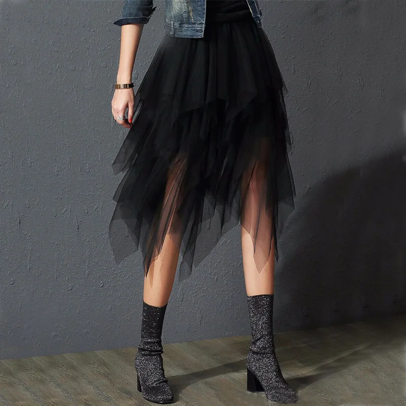 

Необычная юбка из тюля, женская летняя юбка с высокой талией, модная Повседневная стильная новая юбка Goth Dark
