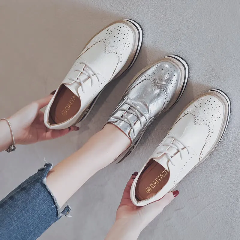 

Round Toe Cross Women's Shoes Autumn British Style Clogs Platform Oxfords Female Footwear Casual Sneaker All-Match Fall Preppy C