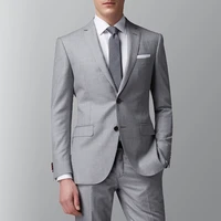 light grey business men suits slim fit 2 piece male fashion jacket with pants wedding tuxedo for groom dinner party costume