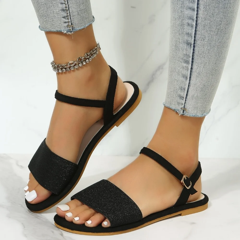 Women Minimalist Ankle Strap Sandals Brown Fabric Fashion Office Classy Ladies Slides Summer Comfy Light Leisure Outdoor Shoes