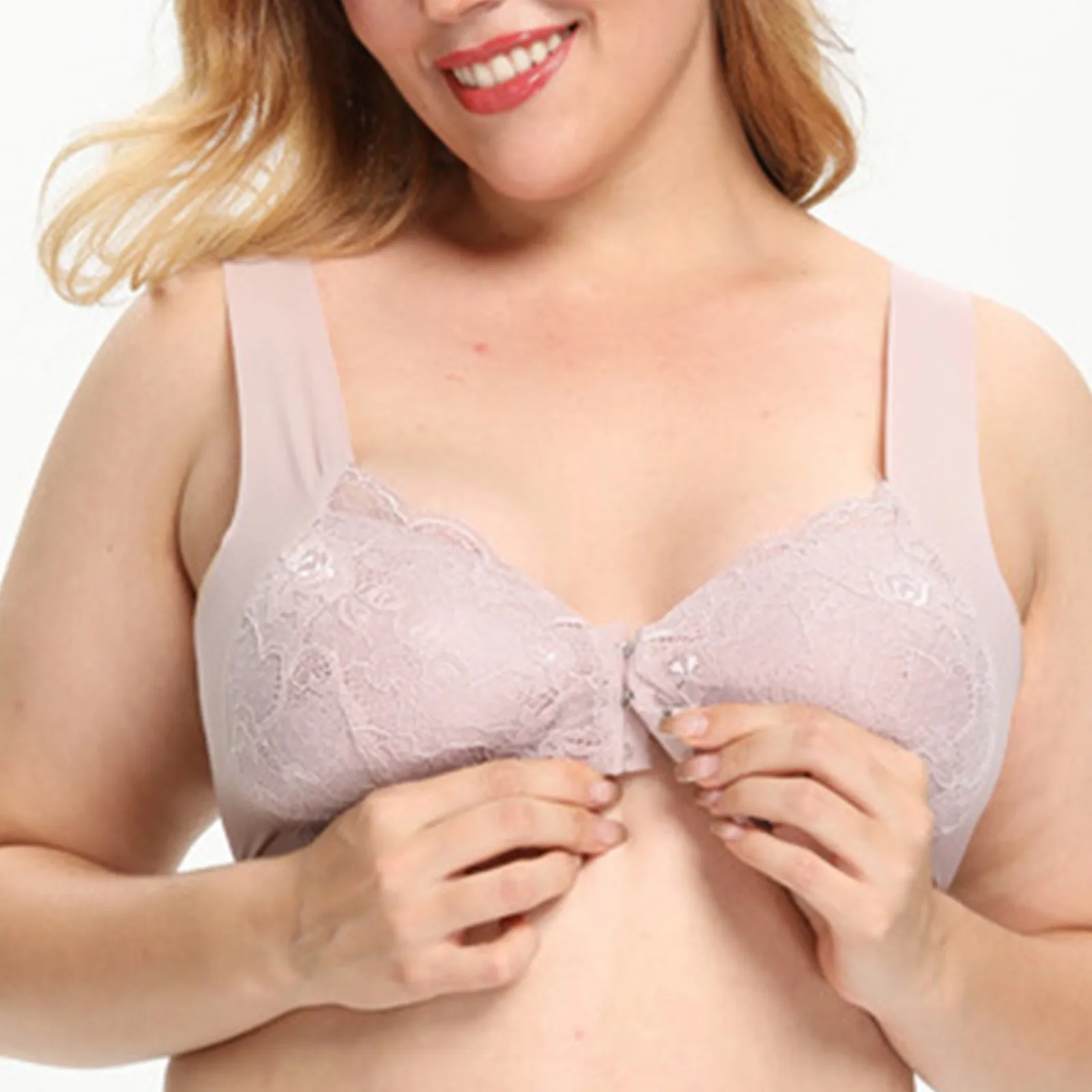 

Front Zipper Women'S Bra Confortable Sports Bralette Seamless Underwear Wireless Floral Lace Brassiere Top Breathable Bralette