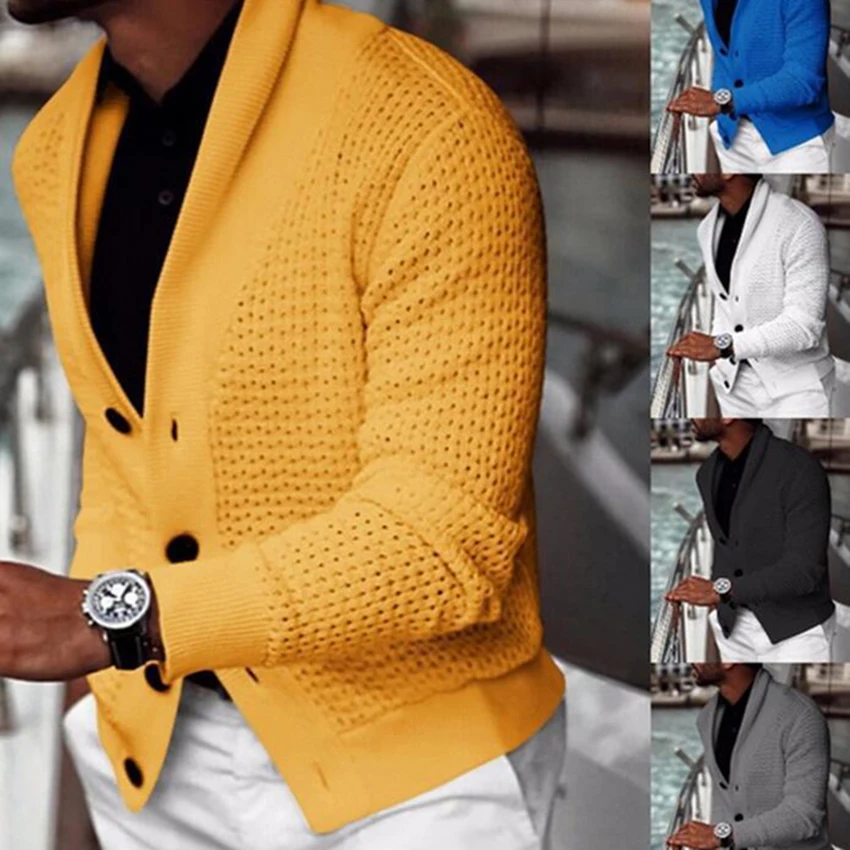 

Knitted Cardigan Sweater Men Casual Male Long Jacket Coat Shawl Collar Open Front Sweaters Mens Knitwear Cardigans Solid Clothes