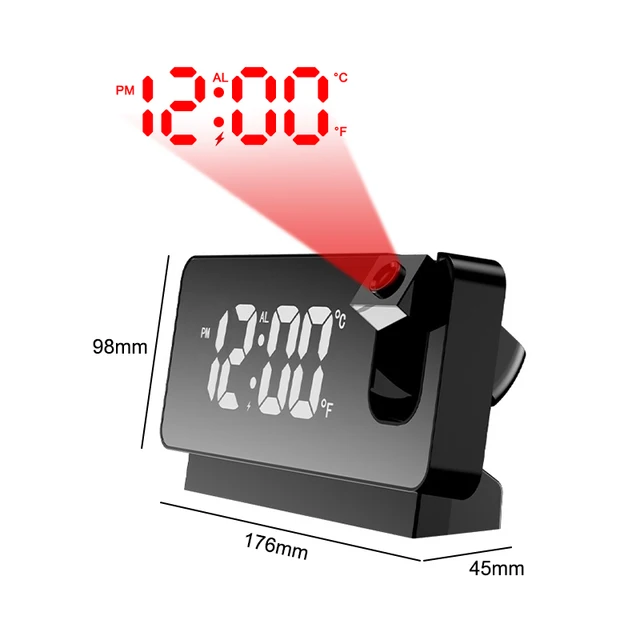 180° Rotation LED Digital Projection Alarm Clock USB Electronic Ceiling Projector Alarm Clock for Bedroom Bedside Desktop Clock 6