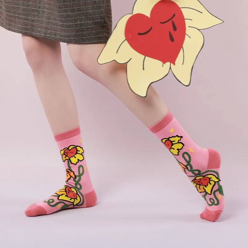 5 Pairs of high quality women's socks flower heart tube socks character socks women's socks casual socks