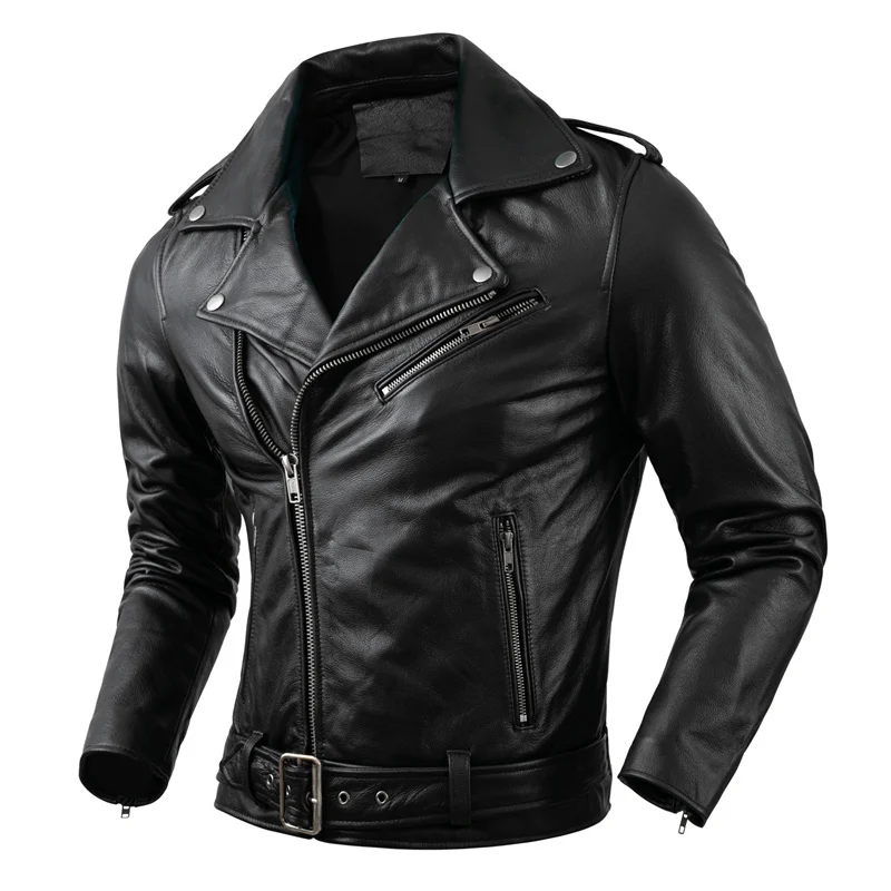 

Cowhide Genuine Leather Motorcycle Coat Cowhide Leather Jacket Men Lapel Leather Jackets Mens Clothing Real Leather Coat Men